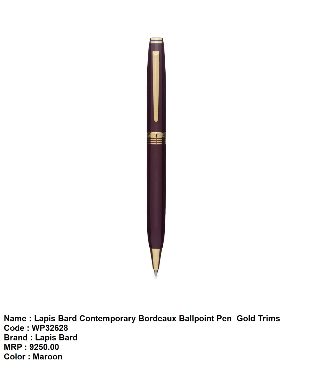 Lapis bard contemporary bordeaux ballpoint pen with gold trims